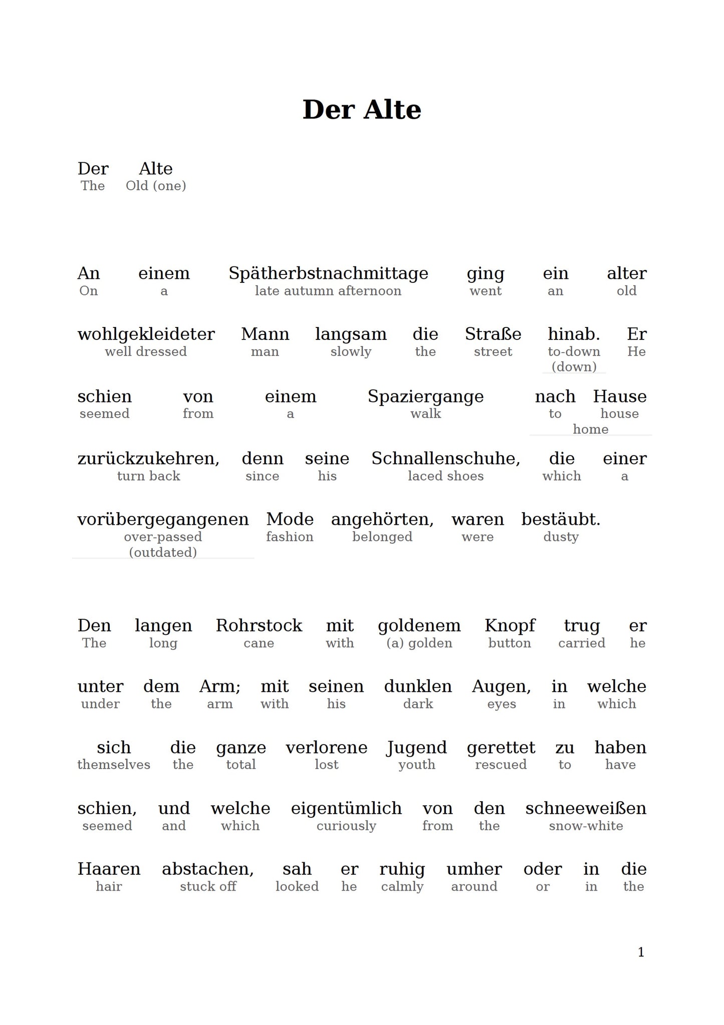 HypLern - Learn German With Literature: Immensee by Theodor Storm - Interlinear PDF, Epubs, Mobi and audio