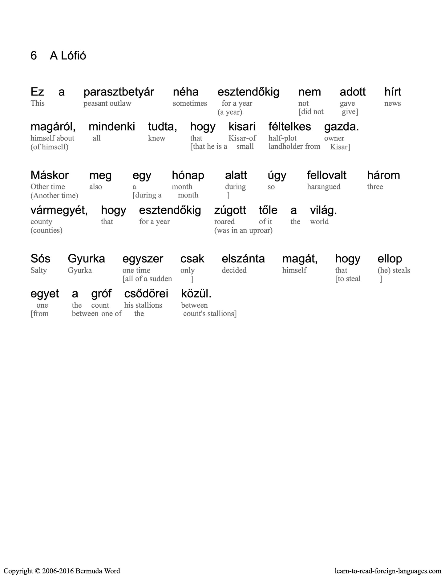 HypLern - Learn Hungarian With Short Stories - Interlinear PDF, Epub, Mobi plus MP3s