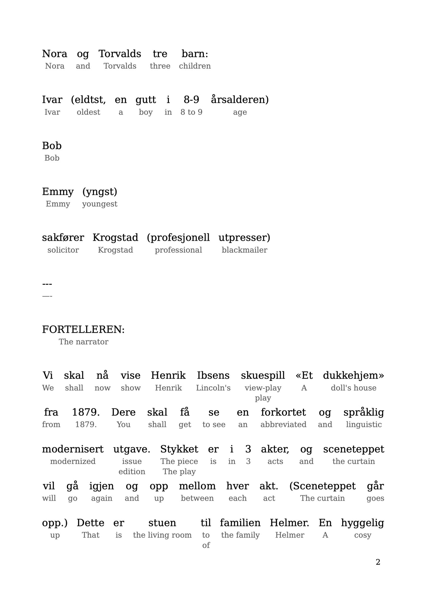 HypLern - Learn Norwegian With Short Stories - Dukkehjem - Interlinear PDF, Epub, Mobi and audio