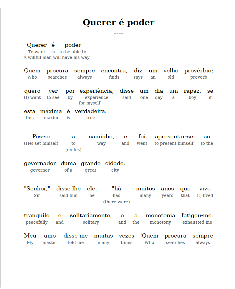 HypLern - Learn Portuguese with Beginner Stories 3 - Interlinear PDF, Epub, Mobi and audio