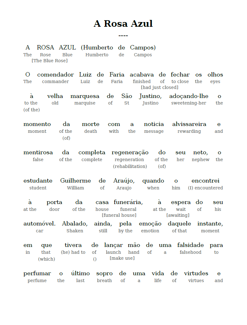 HypLern - Learn Portuguese with Short Stories - Interlinear PDF, Epub, Mobi and Audio