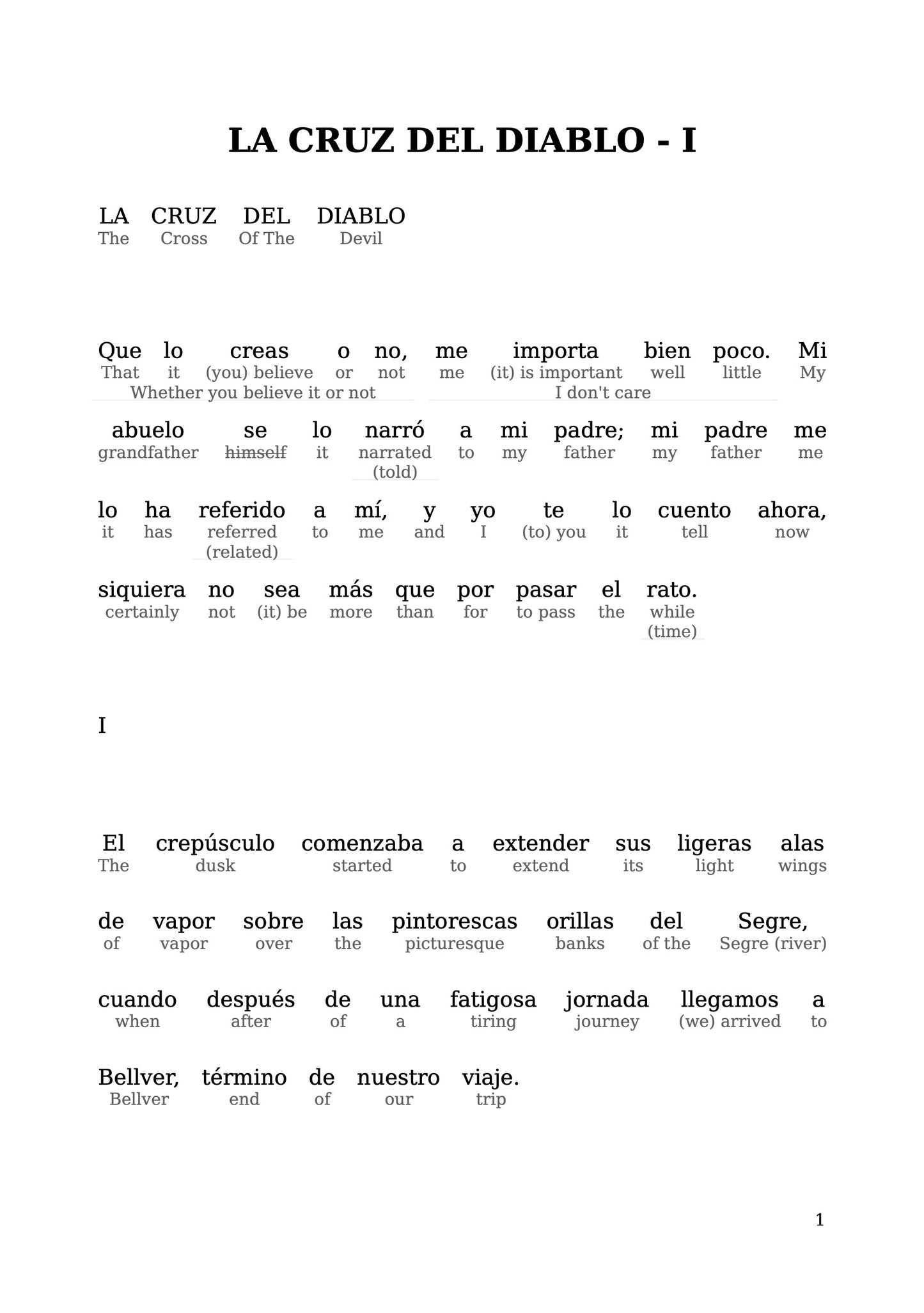 HypLern - Learn Spanish with La Cruz Del Diablo - Interlinear PDF, Epub and mp3s