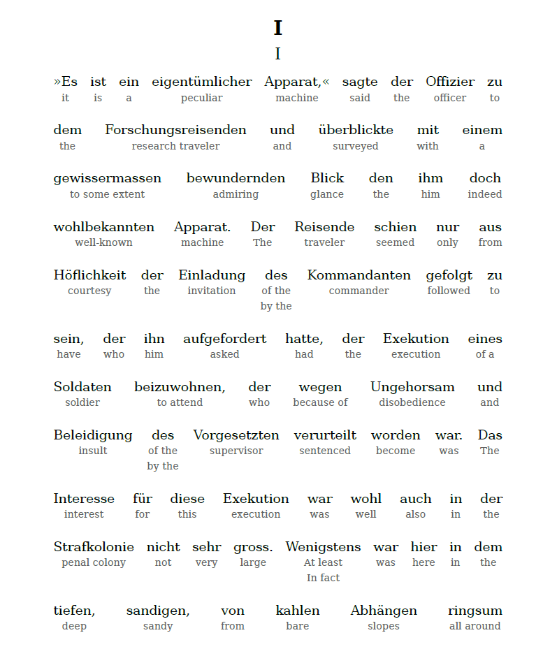 HypLern - Learn German with Kafka's The Penal Colony - Interlinear PDF, Epub and audio