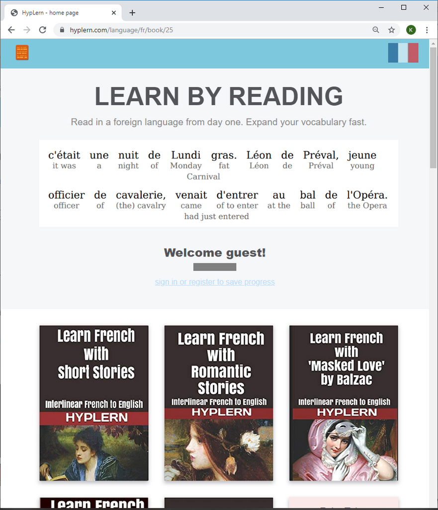 Learn French through reading combined with flash cards