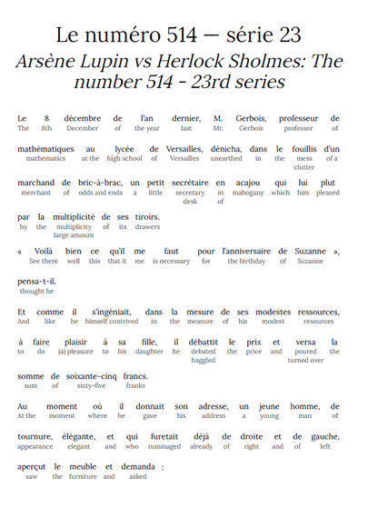 HypLern - Learn French With Arsene Lupin vs Herlock Sholmes - Interlinear PDF and Epub