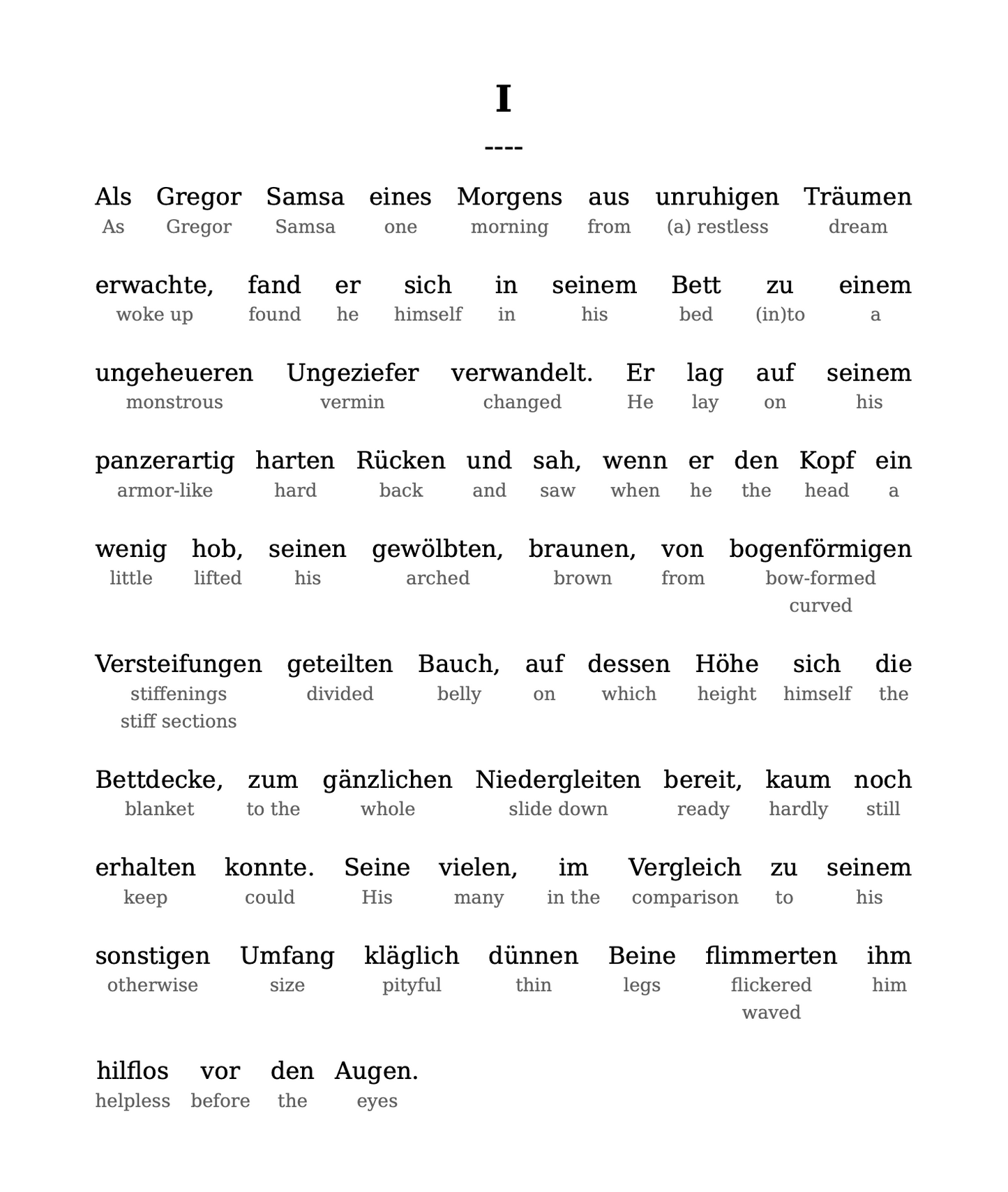 HypLern - Learn German With Literature: Die Verwandlung by Franz Kafka - Interlinear PDF, Epubs, Mobi and audio